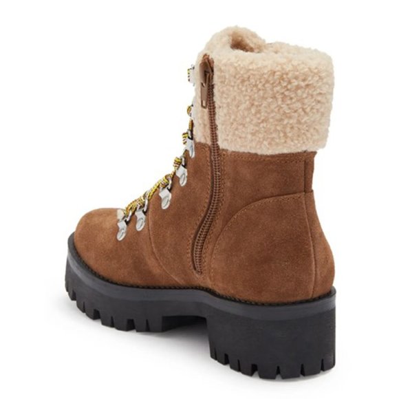 NWT Steve Madden Aniko Boot Faux Fur Trim Lug Sole Lace Up Platforms Chestnut 7 - Picture 2 of 9
